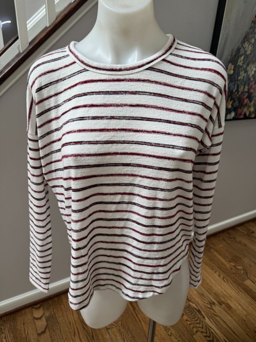 rag & bone The Knit Stripe Long Sleeve Top Tee White Red Blue Size XS